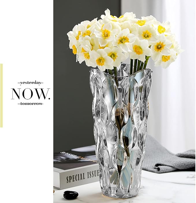 11.6" High Thickened Gray Glass Flower Vase for Home Decor, Dining Wedding Table Office Holiday Party Centerpiece Decoration