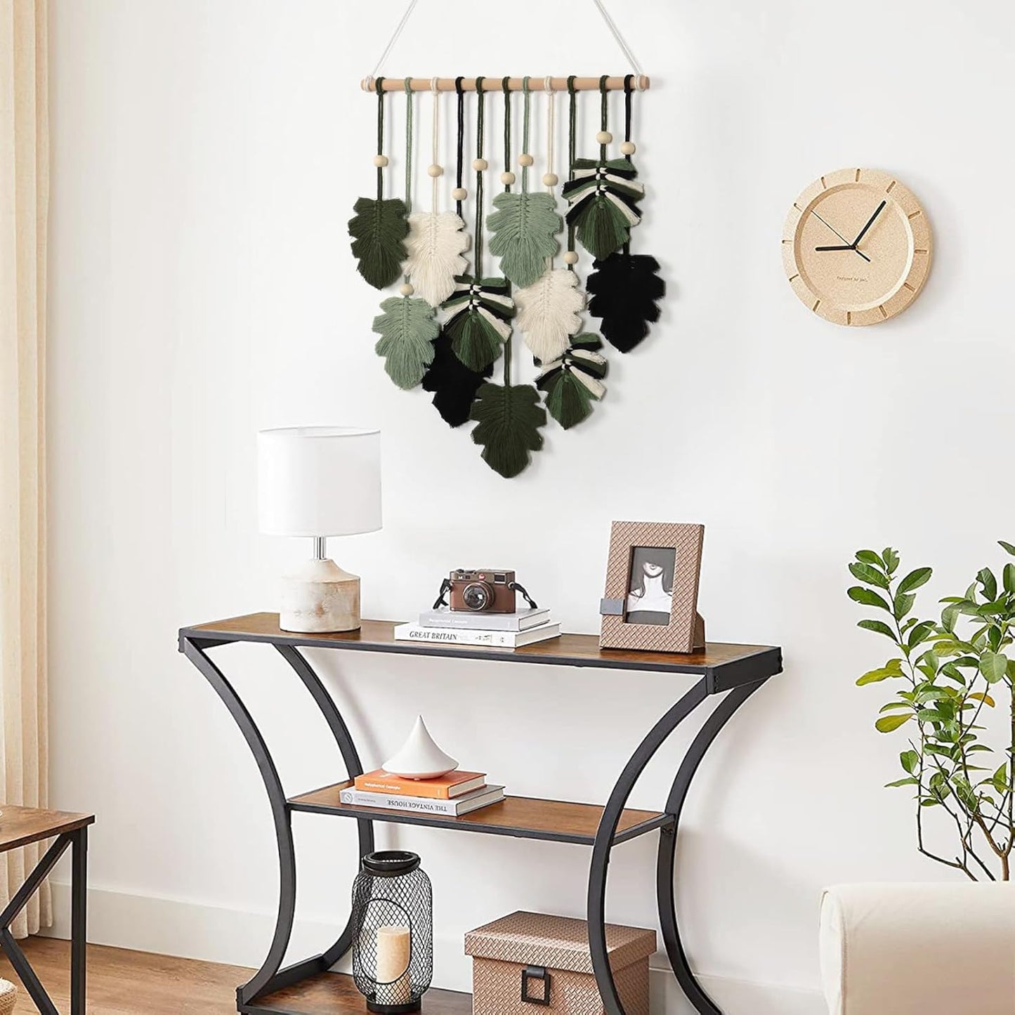 KHOYIME Macrame Wall Hanging Boho Home Decor, Bohemian Leaves Woven Yarn Tapestry Chic Aesthetic Wall Art Modern Handmade Leaf Hanging Decoration for Bedroom Living Room Nursery Office 15.7''W x 20''L