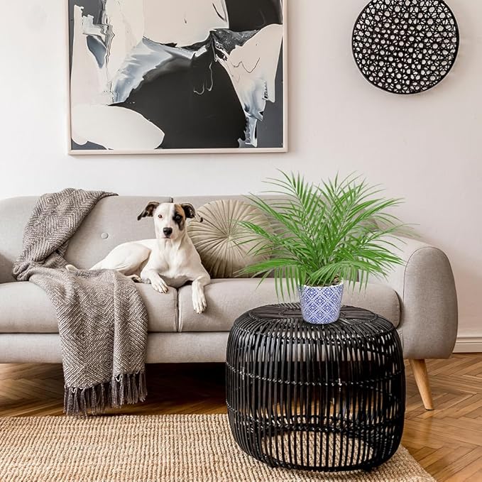 Hollyone Large Artificial Potted Plants Fake Palm Plants 16" Faux Green Plant Plastic Tropical Palm Tree in Blue and White Ceramic Pots Bohemian for Home Room Office House Indoor Decoration