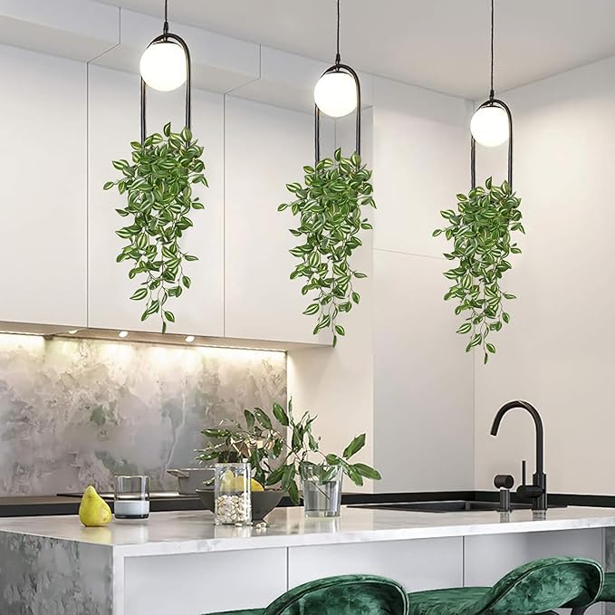 DILATATA Fake Hanging Plants Artificial Hanging Plants 22" Faux Wandering Jew Hanging Leaves Plants for Wall Shelf Home Indoor Outdoor Decor - 5 Pack