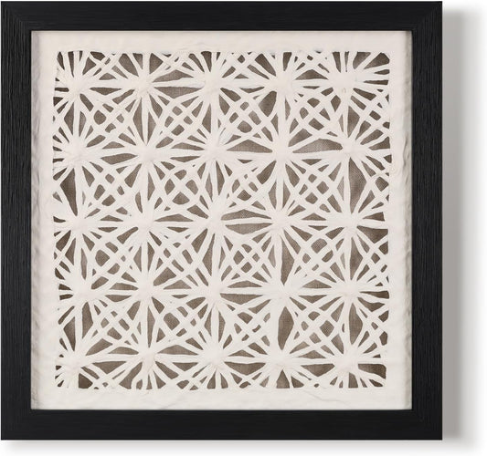 FOLKOR Abstract Framed Black and White Wall Art for Hallway Entryway Staircase, 12" Natural Rice Paper Geometric Wall Decor, Unique Room Aesthetic Artwork Wall Panel for Farmhouse Living Room Book Shop