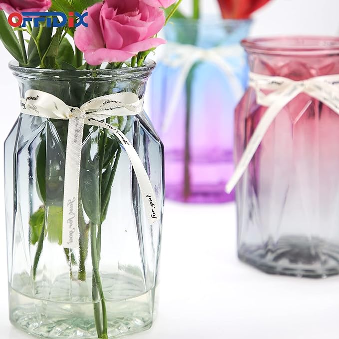 OFFIDIX Glass Vase, Geometric Faceted Design Flower Vase for Weddings, Events, Decorating, Arrangements, Office, or Home Decor