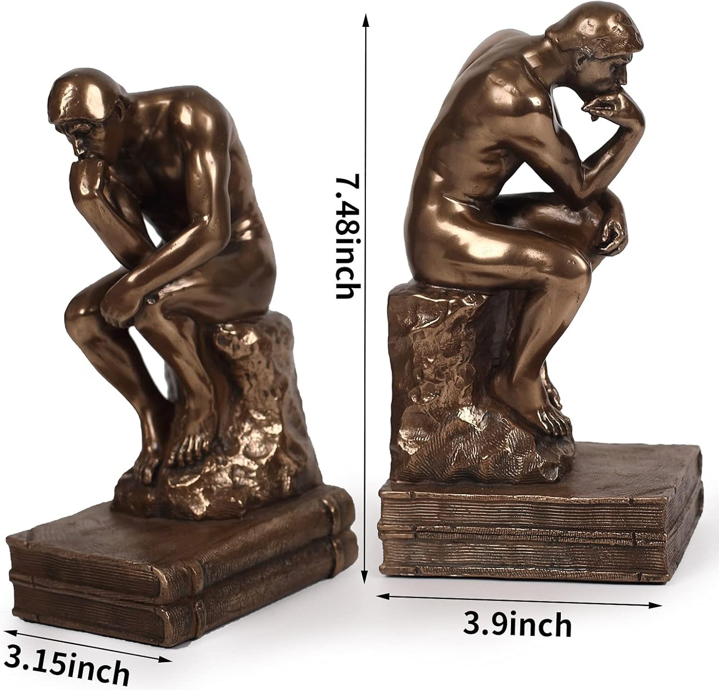 Magicsculp-The Thinker Statue Bookends in Premium Cold Cast Bronze- 7.48-Inch Museum Grade Collectible Figurine (Small-Bookends)