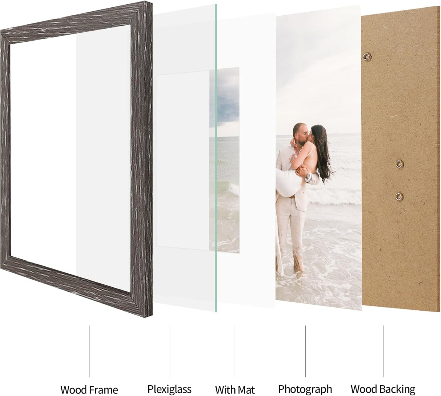 iRahmen 11x14 Picture Frame Set of 2, HD Plexglass Poster Frames Display Picture 8x10 with Mat or 11 x 14 without Mat, Rustic Photo Frame for Wall Mounting Horizontal Vertical