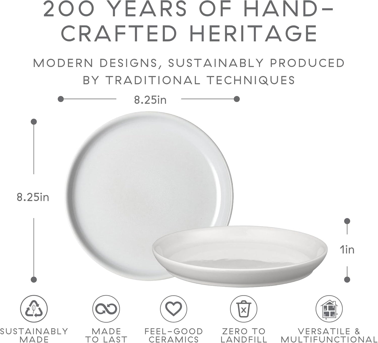 Denby - Elements Stone White Coupe Salad Plates Set of 6 - Dishwasher Microwave Oven Safe - Scratch Chip Resistant Lunch, Appetizer, Dessert Plates - 8.25 Inch Ceramic Stoneware Dinnerware Set