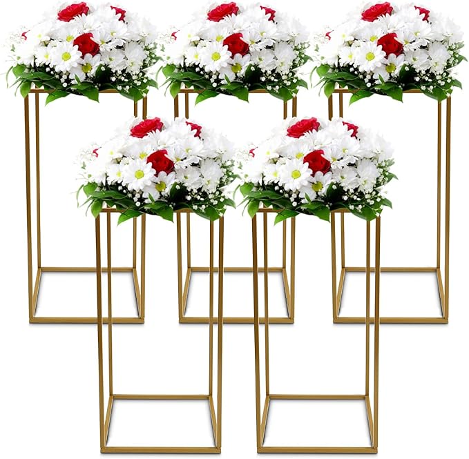 5 Pcs Metal Flower Stand for Wedding Centerpieces Stand Column Vases Wedding Flower Stand Rectangular Geometric Gold Centerpieces Stands for Wedding Decorations Home Party Event (5Pcs 23.62inch)