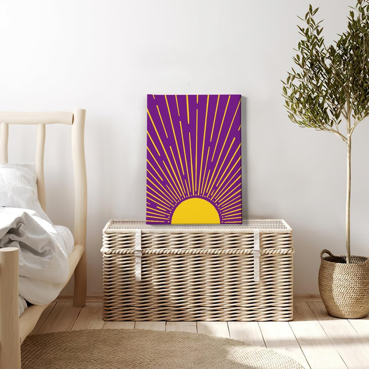 HIWX Boho Sun Framed Canvas Pictures, Boho Wall Art, Sunrise Sunshine Wall Art Decor For Bathroom Office Room Bedroom 11x14(Violet)