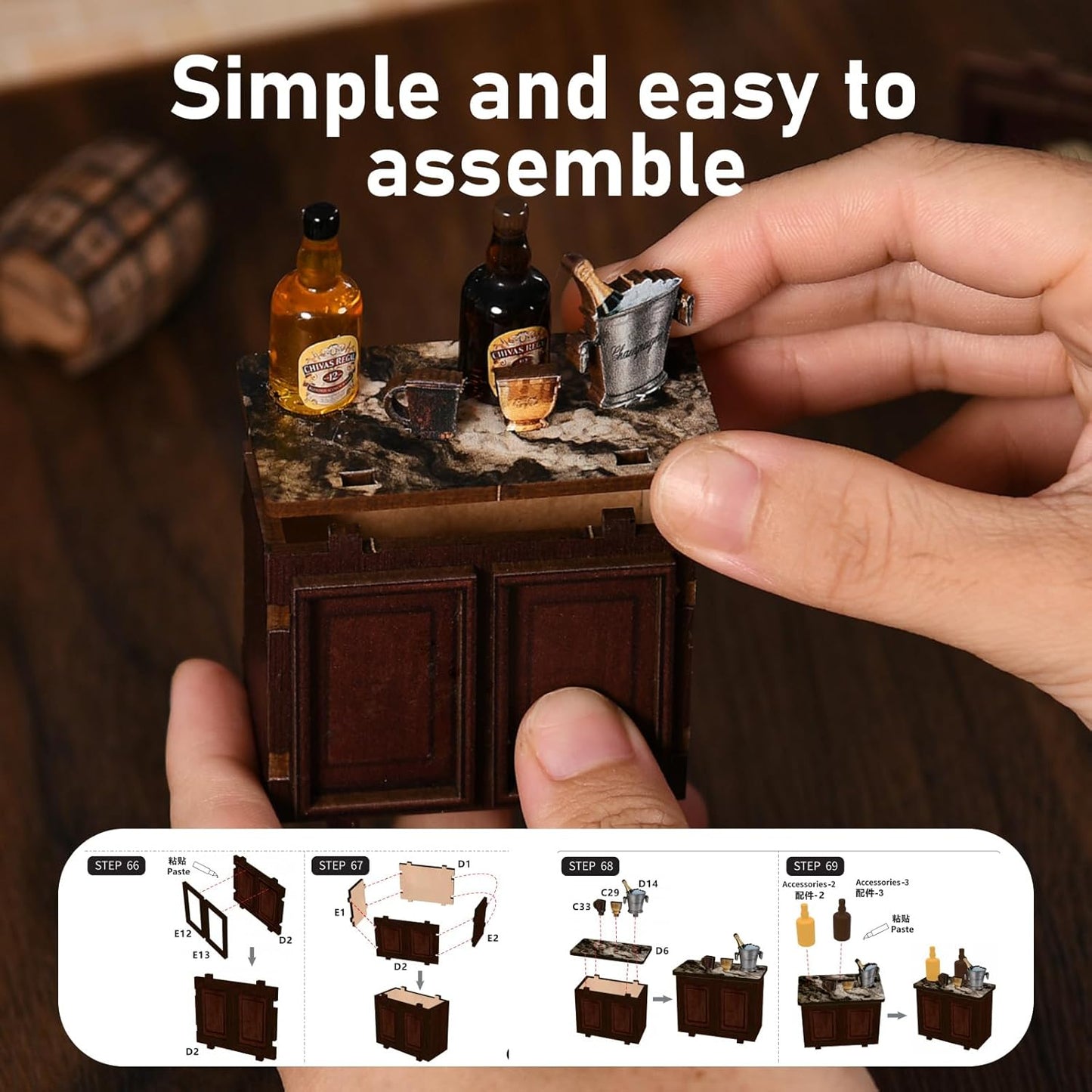 DIY Miniature House Kit, Book Nook Kit, 3D Wooden Puzzles Bookshelf Craft Kits, Dollhouse Kit with LED Light, Mini Building Kit for Adults Teen to Build (Corner Tavern)