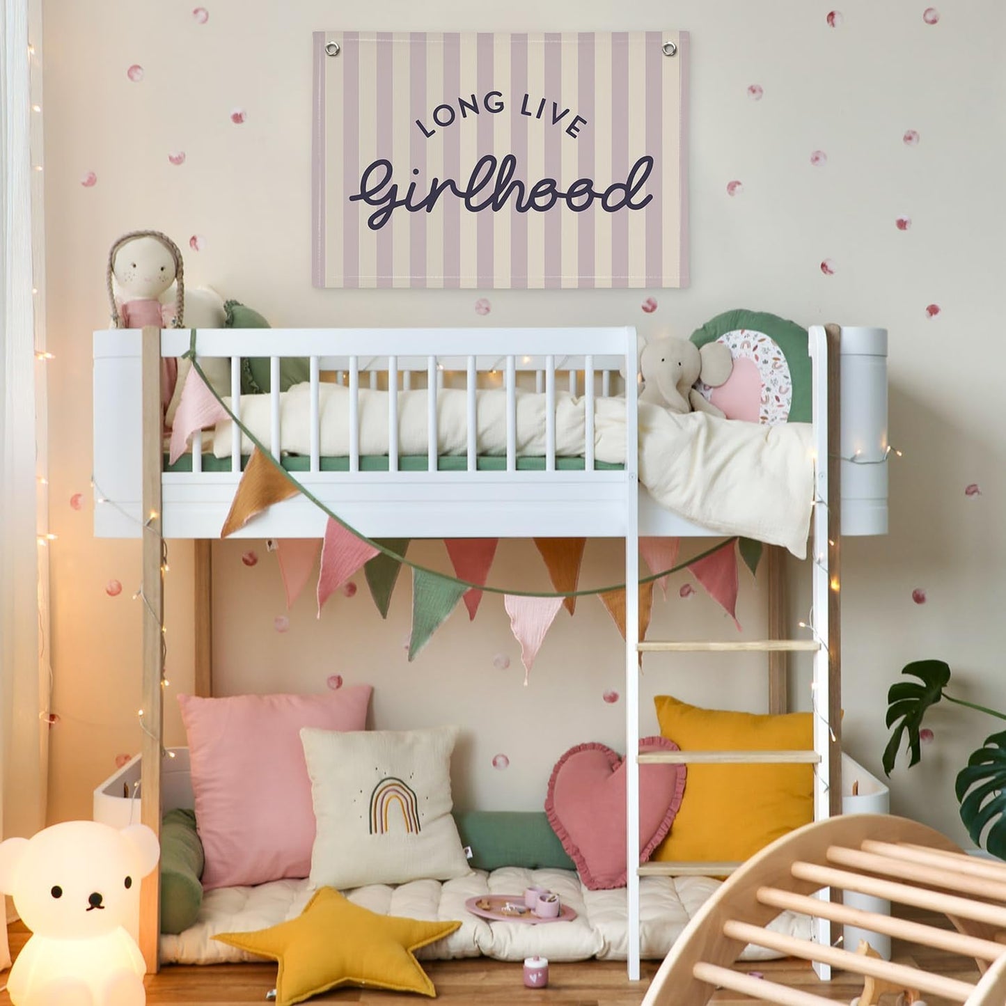 Girls Room Decor Long Live Girlhood Banner, Vintage Purple Stripes Flag Banner Nursery Playroom Wall Decor for Girls Bedroom Dorm Toddler Decorations Teen girls room decor 30x20,lk
