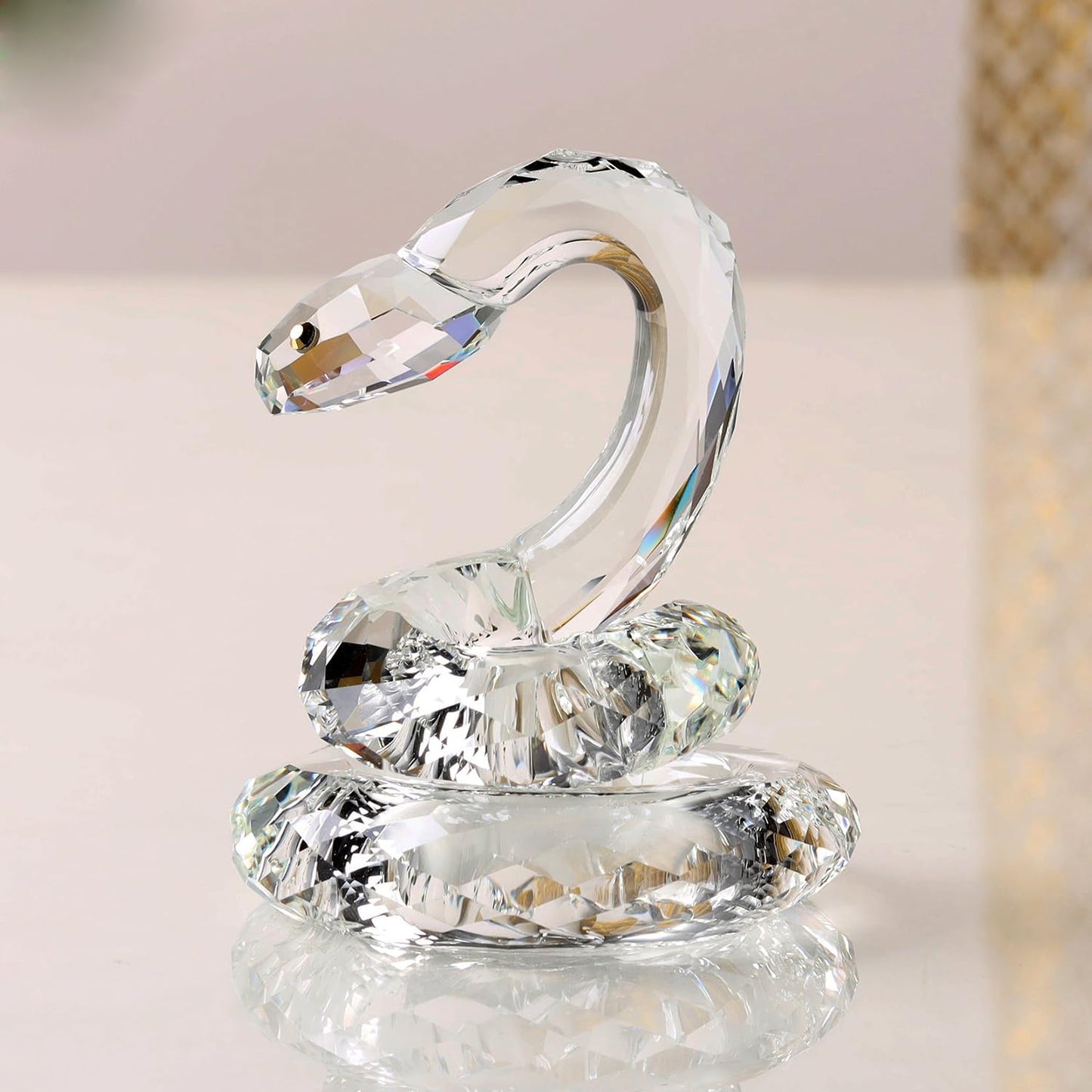 Crystal Coiled Snake Realistic Animal Holiday Collection Table top Ornament Home Decor Collectible Figurines Christmas New Year Gifts (Clear)