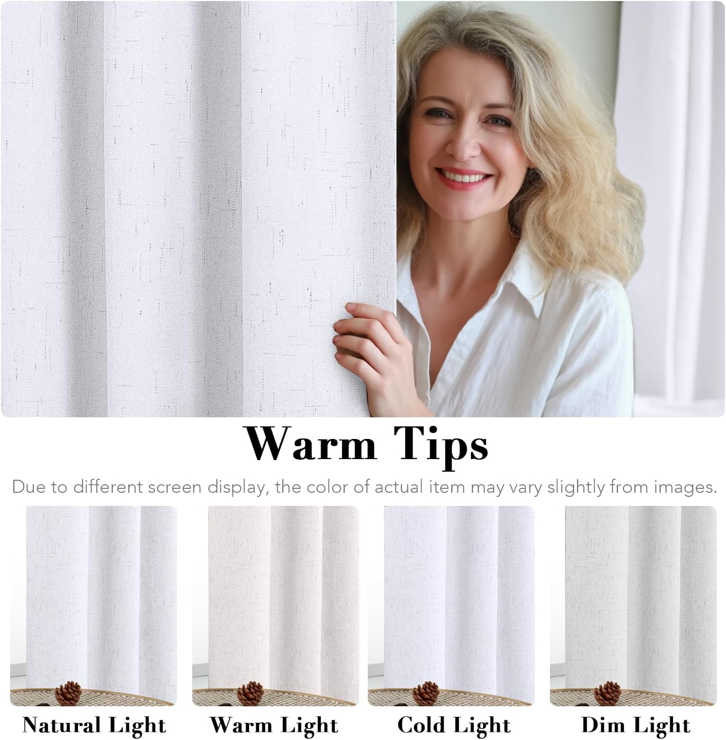 H.VERSAILTEX Linen Blackout Curtains 54 Inches Long 100% Blackout Thermal Insulated Textured Linen Look Curtain Draperies Anti-Rust Grommet, Energy Saving with White Liner, 2 Panels, Bright White