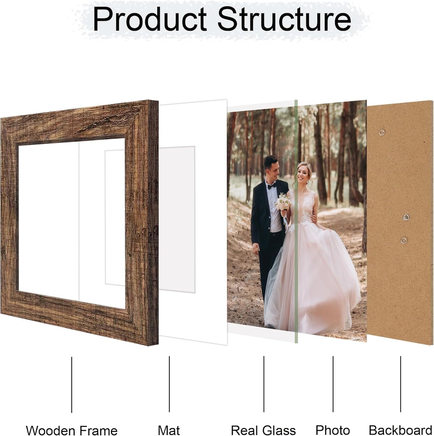 iRahmen 6x6 Picture Frame Set of 4 with Real Glass, Rustic Frames Display 4x4 Picture with Mat or 6 x 6 Without Mat, Wood Square Photo Frame for Wall Mount and Tabletop Display