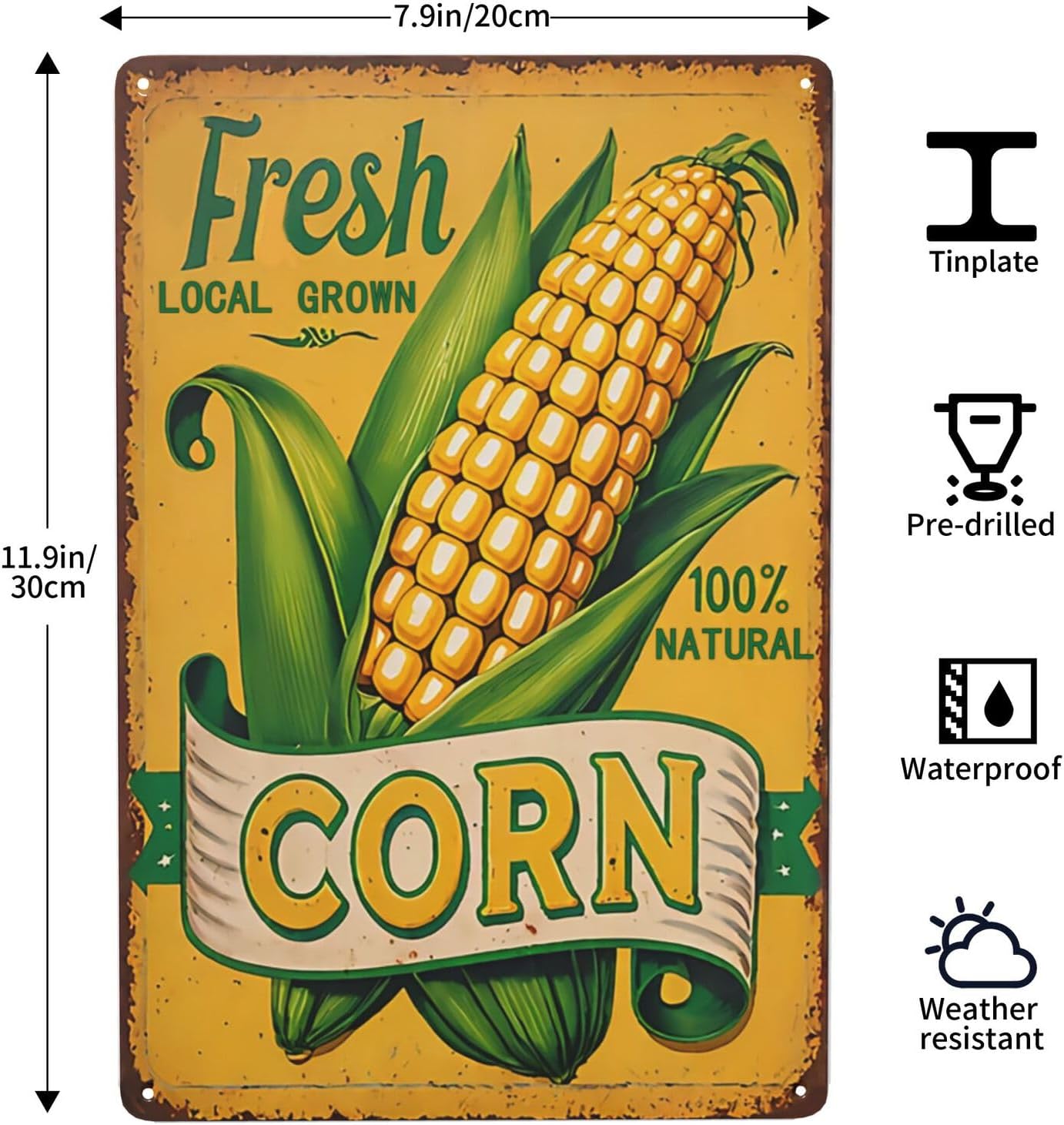 Corn Vegetable Garden Metal Tin Sign, Retro Iron Fresh Corn Sign, Suitable for Hamburgers, Fast Food, Bakeries, Cafes, Restaurants, Convenience Stores, Shops,Home,Supermarket Decor