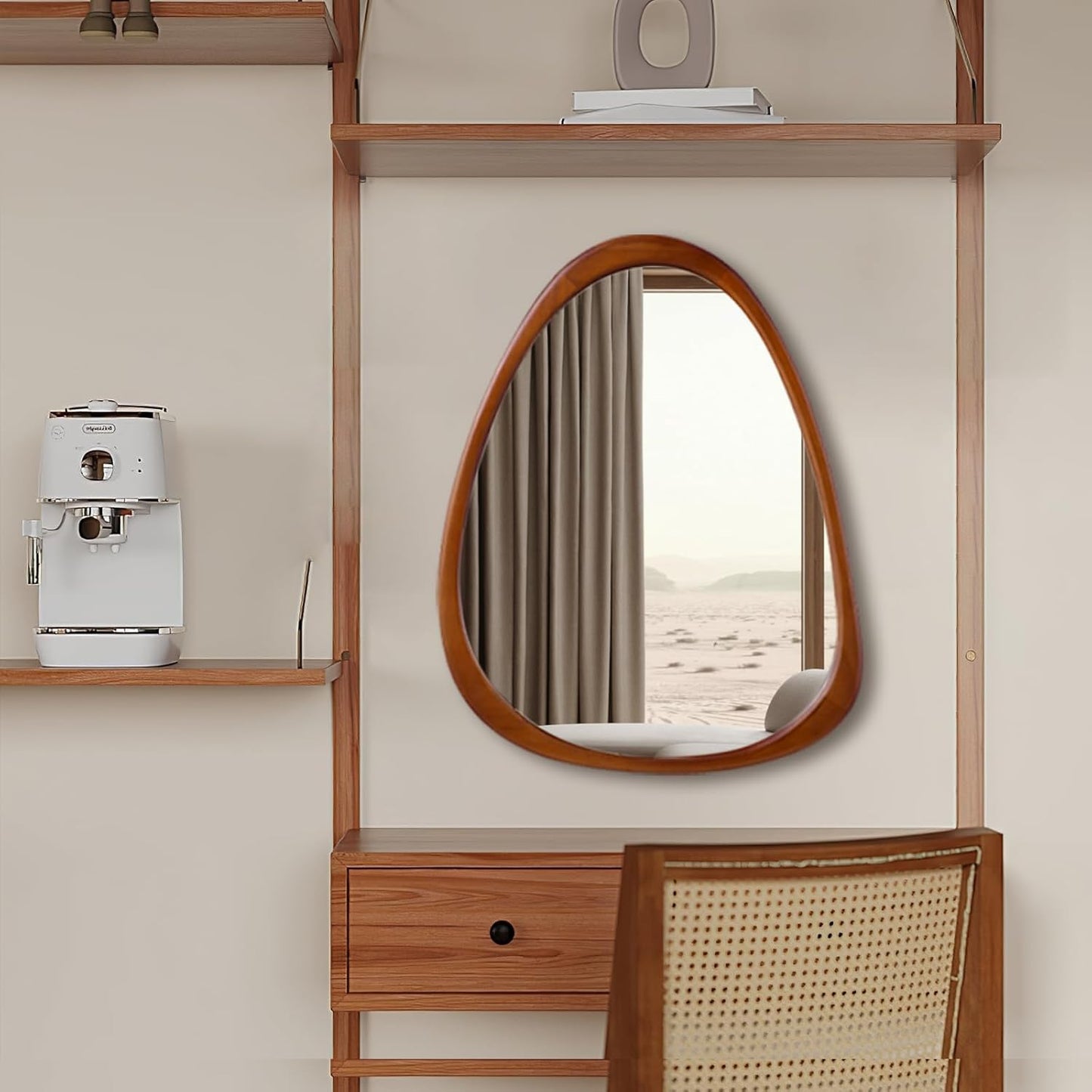 COOL2DAY Irregular Mirror,Asymmetrical Wood Wall Frame Abstract Assymetrical Decorative Mirror,Odd Shaped Mirrors for Living Room Bedroom Entryway Bathroom Home Decor(34"x 26")