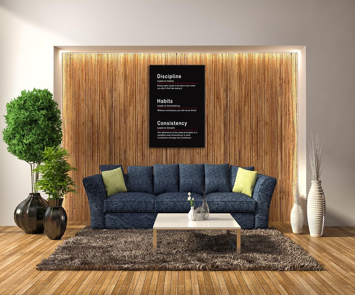 Discipline Habits Consistency Motivational Office Wall Decor Inspiring Posters Inspirational Canvas Wall Art Prints Wall Picture Paintings Artwork Home Living Room School Decor Framed[24''W x 36''H]