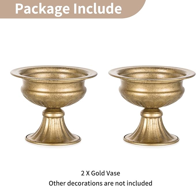 NUPTIO Distressed Gold Vases for Centerpieces: 2 Pcs Small Compote Vases for Flowers - Metal Pedestal Bowl Decor for Wedding Table Home