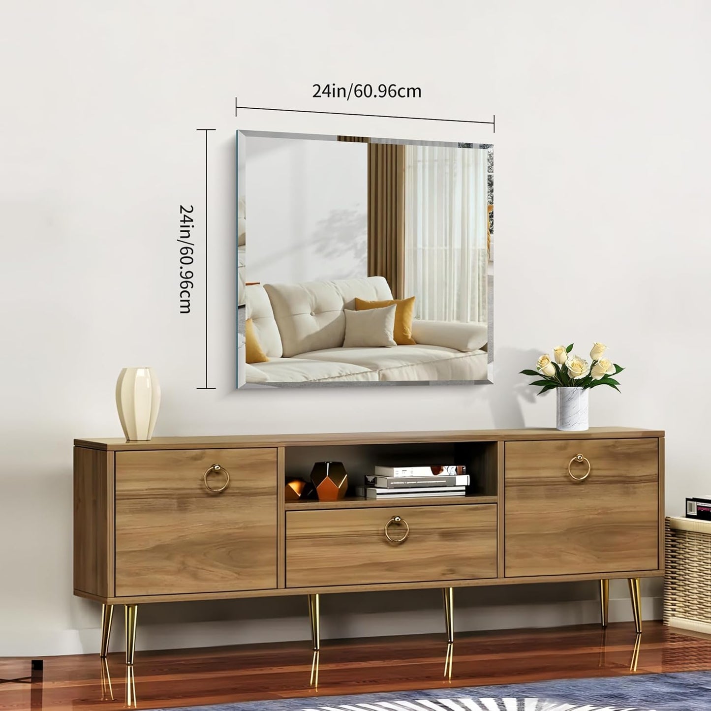 Beveled Mirror, 24x24 inch Square Bathroom Mirrors for Wall, Upgraded Shatterproof Frameless Vanity Mirror Over Sink with Beveled Edge for Bathroom,Bedroom,Living Room and Entryway