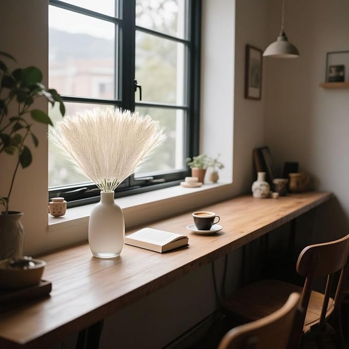 30 Pcs Light Coffee Faux Pampas Grass, 17 Inches Artificial Pampas Grass Bulk, Short Fluffy Faux Pompas for Vase Filler, Home Boho, Wedding Anniversaries, Baby Shower Decoration