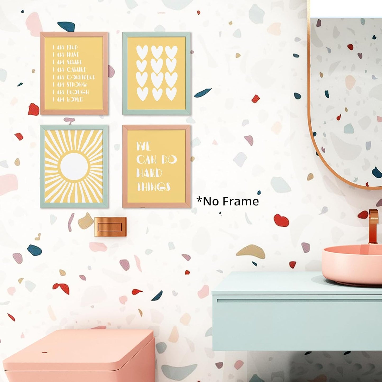 I am Kind Brave Smart Affirmations Yellow Sun Sunshine Hearts Poster Prints for Girls Kids Room Playroom Decor,Girl Nursery Decorations Prints Wall Art Unframed 4pcs 8x10inches,Girls Kids Gifts