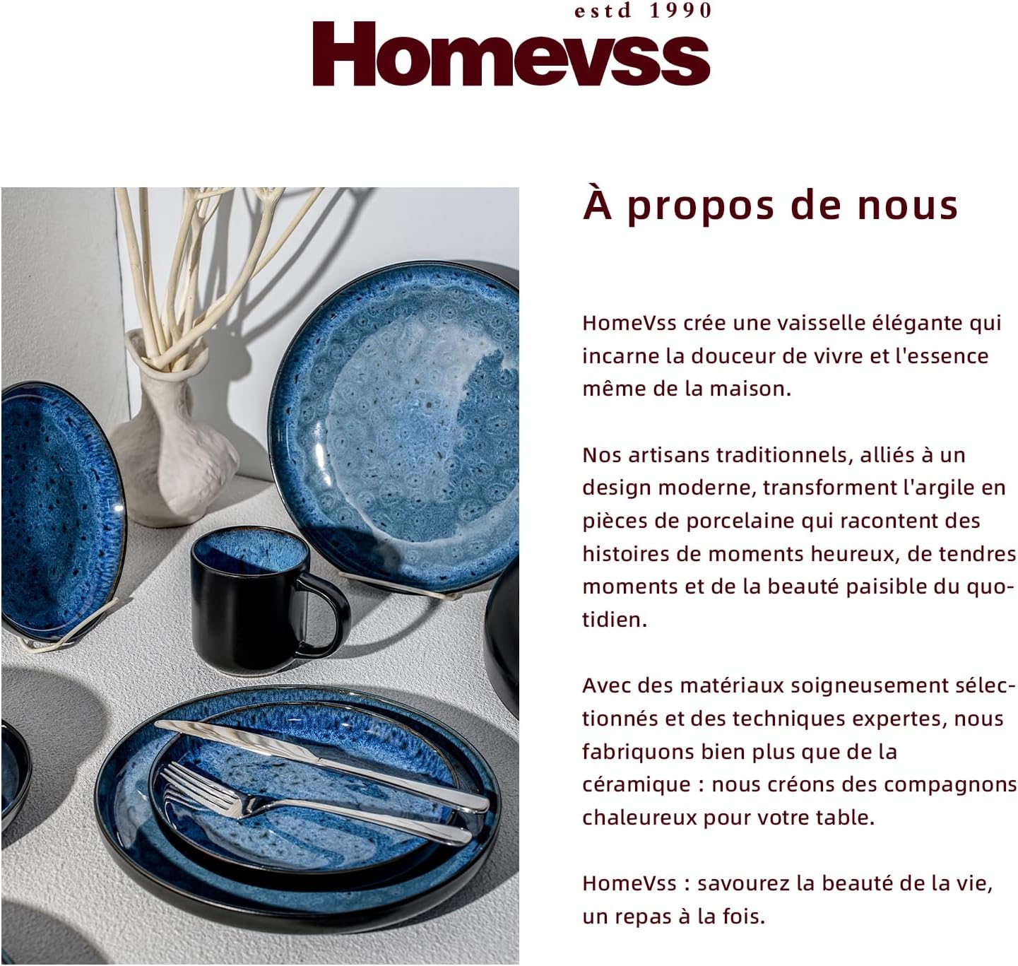 HomeVss 20-Piece Dinnerware Set - Serves 4, Reactive Glaze Bubble Blue Plates & Bowls Set | Microwave & Dishwasher Safe