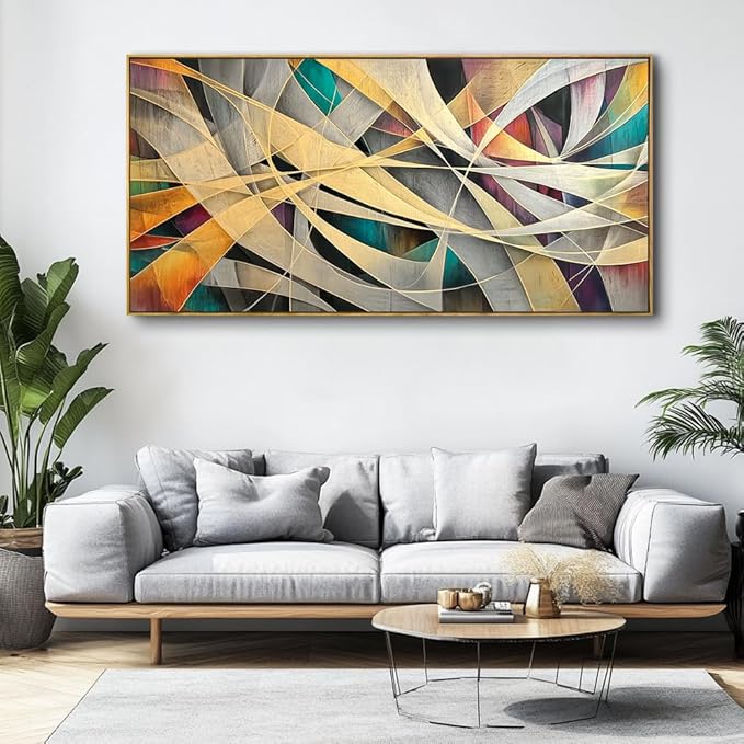 Wall Art - Framed Modern Canvas Abstract Painting for Living Room, Bedroom Home Office Decor, 48x24 Inch Ready to Hang