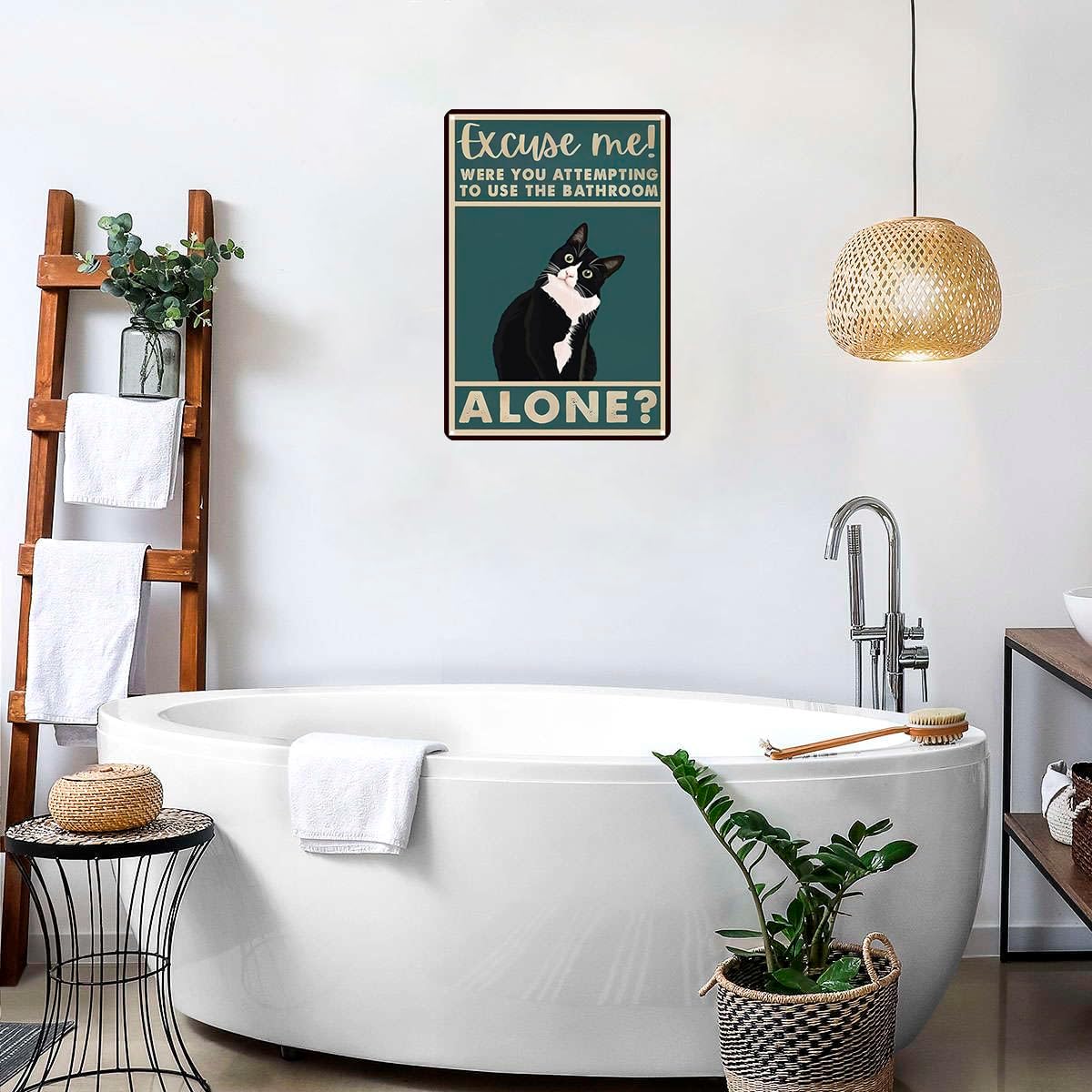 Funny Cat Bathroom Sign Tuxedo Cat Were You Attempting To Use The Bathroom Alone Tin Sign for Bathroom Toilet Wall Decor 8x12 INCH (3053)