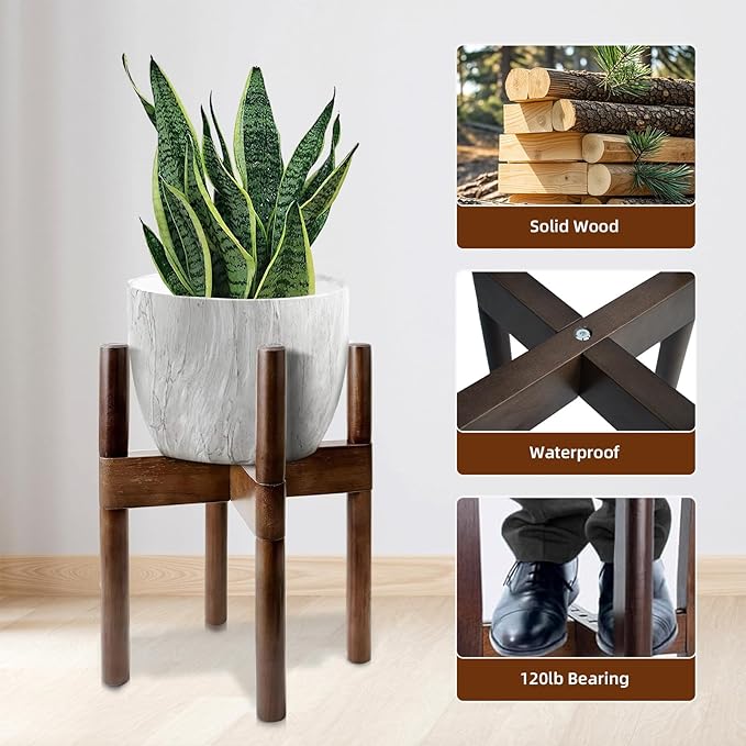 Plant Stand Indoor, Mid Century Modern Plant Holder, Wood Corner Flower Pot Stand for Living Room,(Pot & Plant Not Included),1Pack