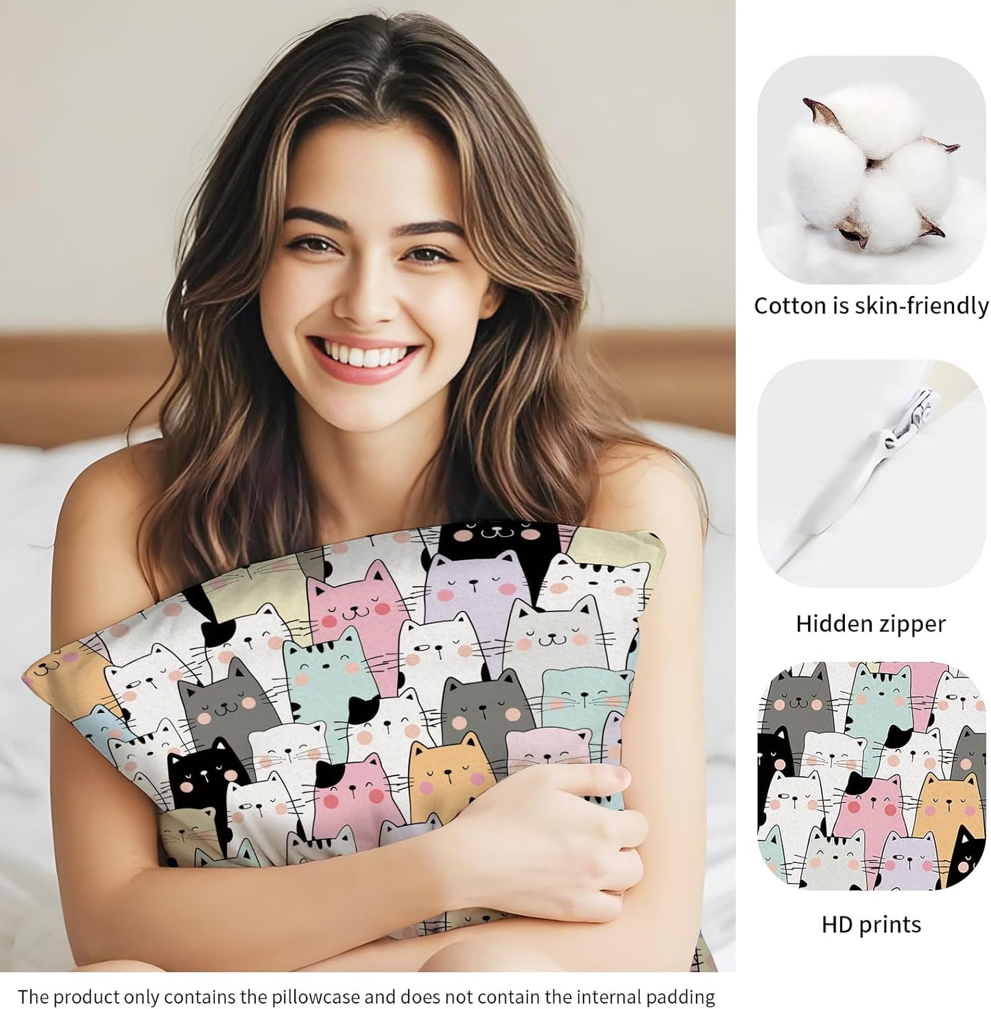 Decorative Throw Pillow Covers 18x18 Inch, Cute Home Decor for Living Room Outdoor Funny Pillowcase Polyester Cushion Case Cat Faces