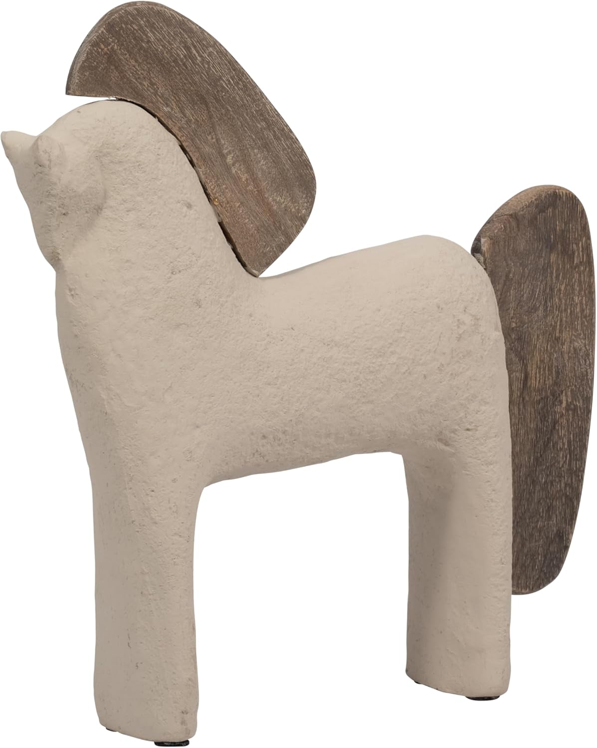 Ecomix Horse Figurine – Handcrafted Pottery and Mango Wood Decorative Accent for Shelf, Console, or Coffee Table Display, Casual Modern Living Room or Office Home Decor, 12", Ivory &Tan