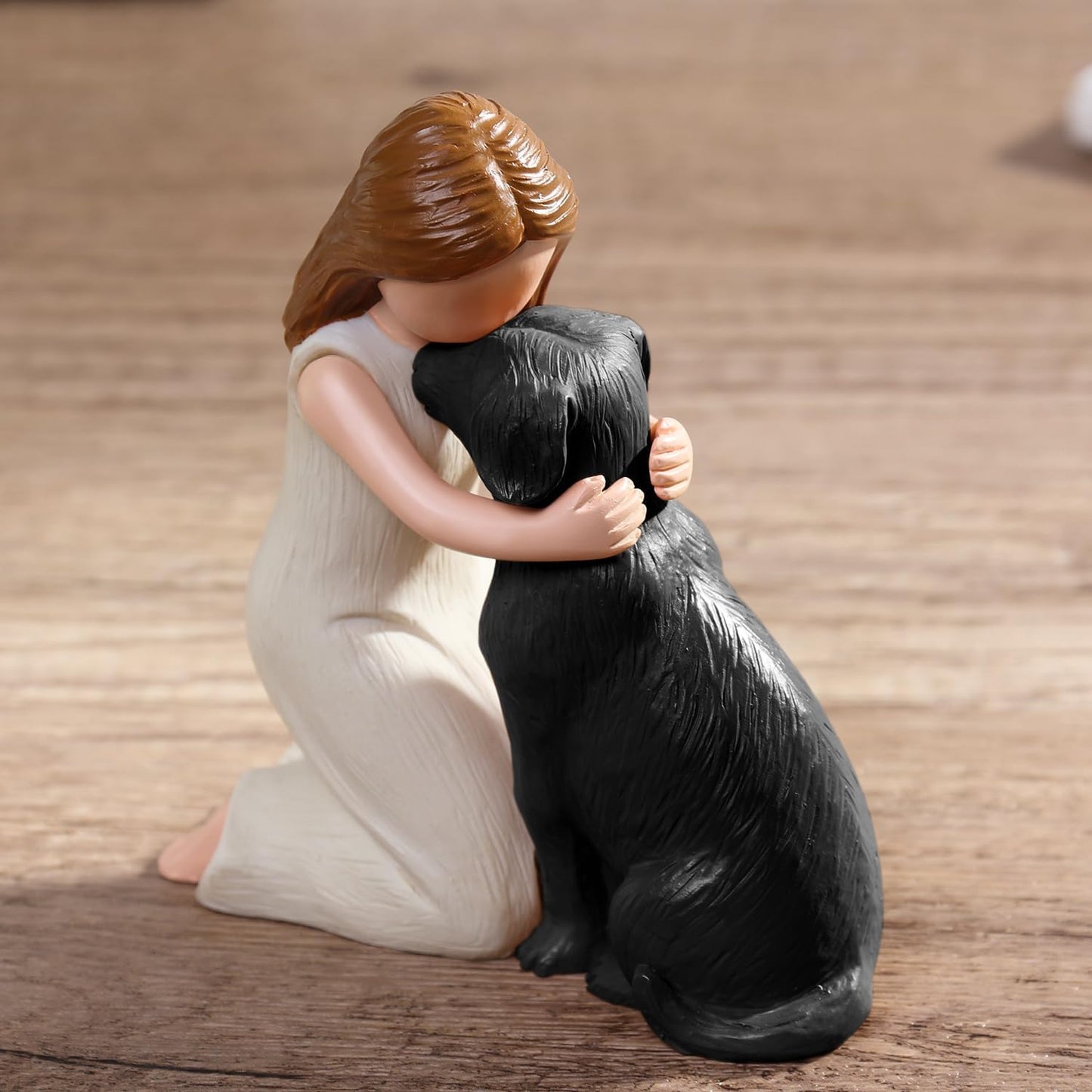 Love My Black Dog Figurines Statues, Black Dog Angel Friendship Remembrance Gifts, Sculpted Hand-Painted Figures for Dog Lovers