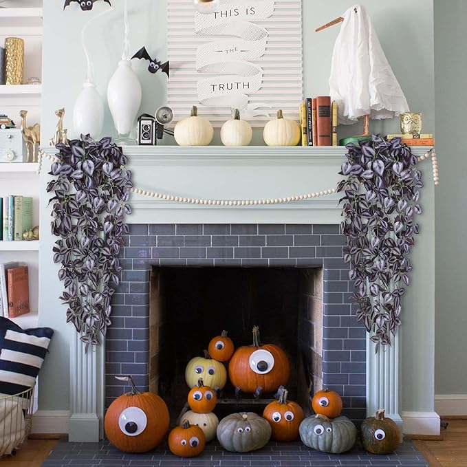 BLEUM CADE Fake Hanging Plants, 2pcs Artificial Hanging Plant, Faux Deep Purple Vines Hanging Plant for Wall Home Living Room Indoor Outdoor Halloween Decor (No Baskets)