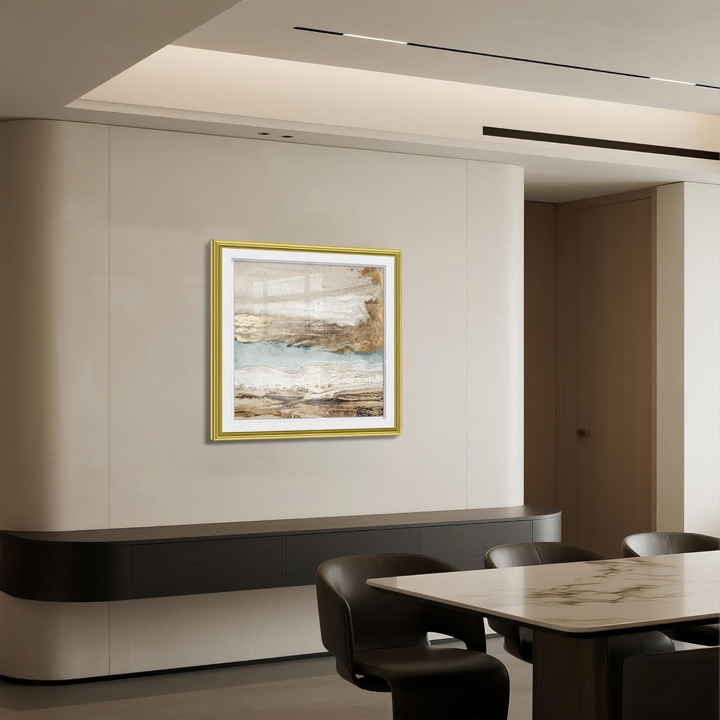 crmotu Abstract Wall Art, Beach Art Wall Decor, Framed Wall Art, Minimalist Landscape Canvas Painting, Modern Luxury Pictures Wall Decor Living Room Bedroom Office Square Art Prints 31X31 Inch