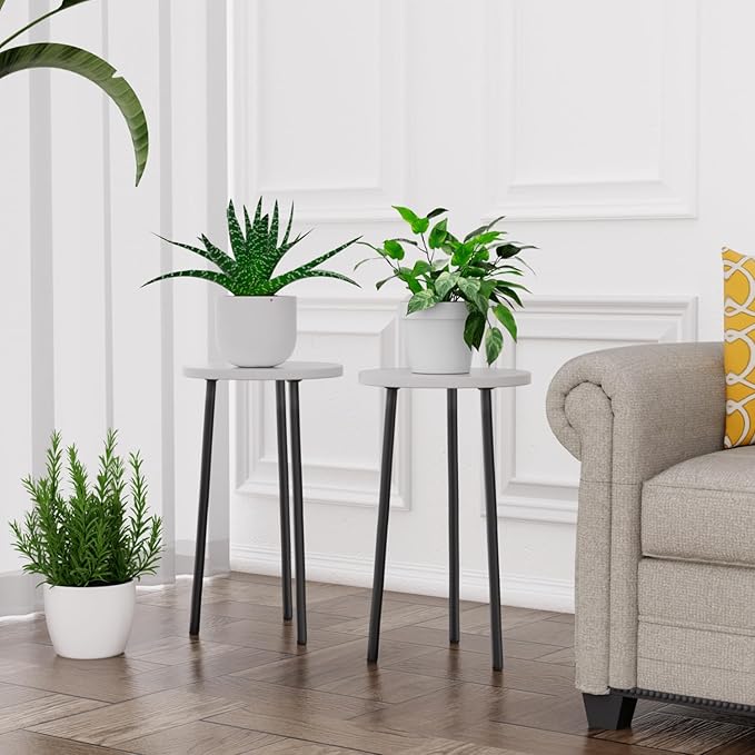 Plant Stand Indoor 2 Pack: Corner Wood 20 Inch Plant Stand Mid Century Modern Decor - Small Round Plant Table for Indoor Plants - Outdoor Plant Holder for Patio Living Room Bathroom Office (White)