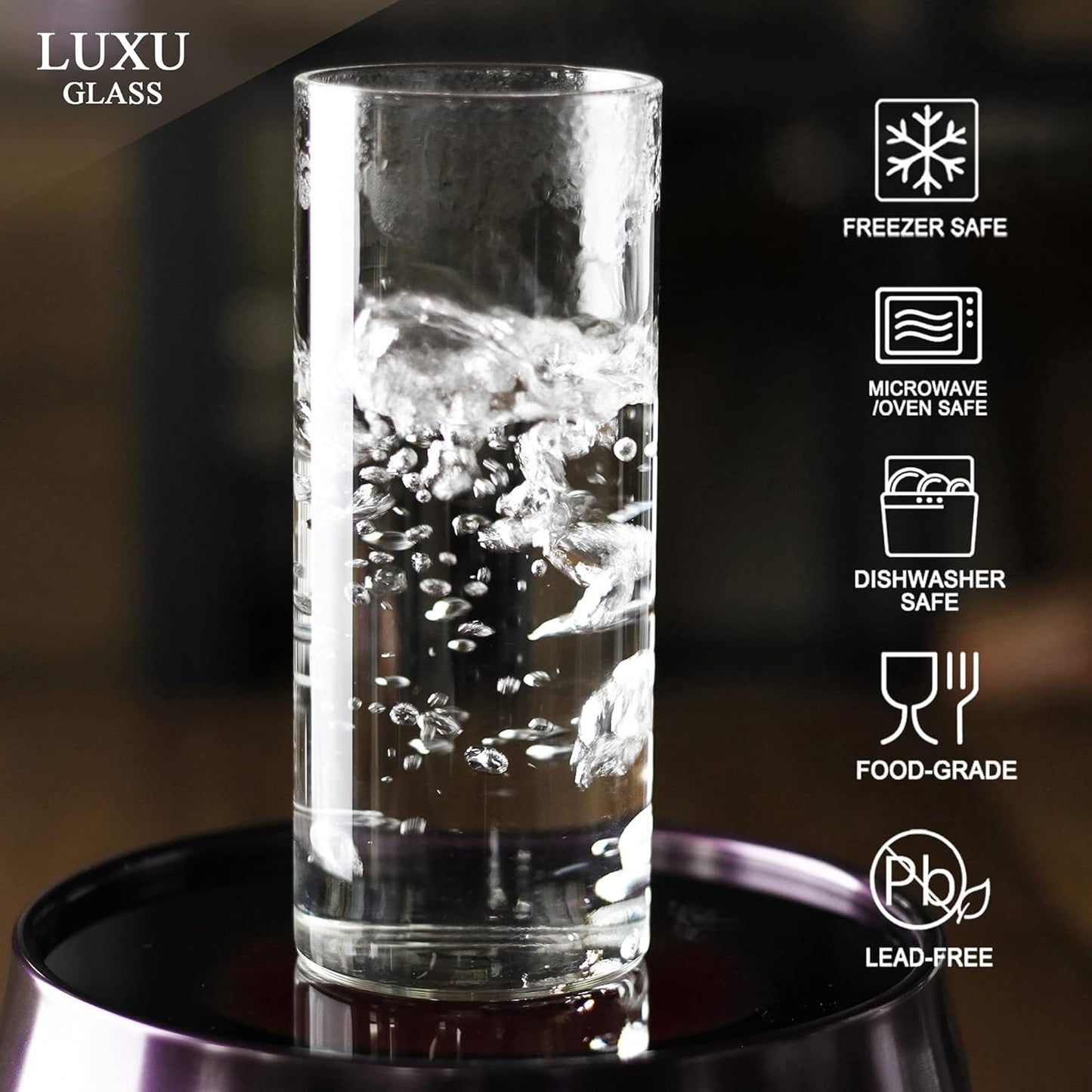 LUXU Drinking Glasses 15.5 oz, Thin Highball Glasses Set of 4,Elegant Bar Glassware For Water, Juice, Beer, Drinks, and Cocktails and Mixed Drinks,Lead-Free Pint Glasses,Glass Drink Tumblers