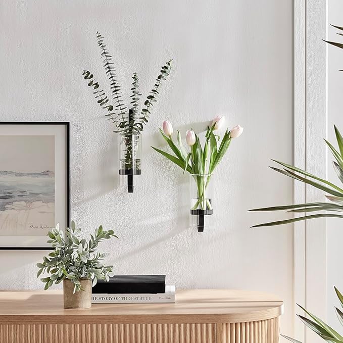 2 Piece Iron Glass Vase, Bottle Flower Vase, Hanging Metal Plant Stand, Metal Iron, Creative Wall Hanging