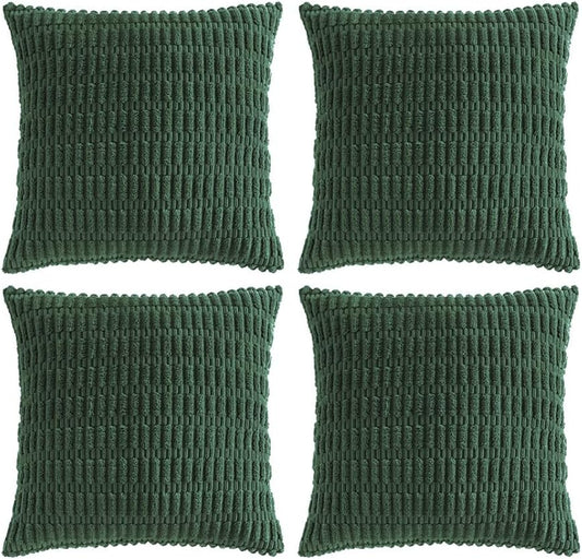Fancy Homi Set of 4 Dark Green Boho Decorative Throw Pillow Covers 20x20 Inch for Couch Bed Sofa, Aesthetic Modern Bohemian Room Decor, Soft Fuzzy Fluffy Cozy Corduroy Textured Cushion Case 50x50cm