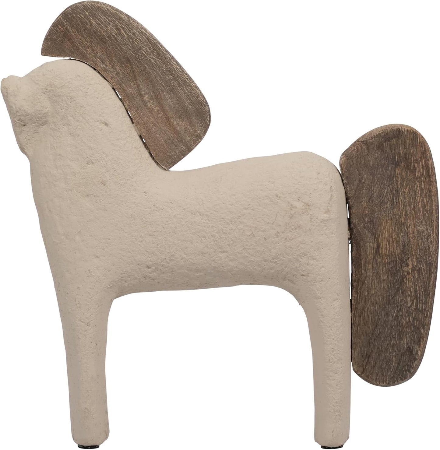 Ecomix Horse Figurine – Handcrafted Pottery and Mango Wood Decorative Accent for Shelf, Console, or Coffee Table Display, Casual Modern Living Room or Office Home Decor, 12", Ivory &Tan