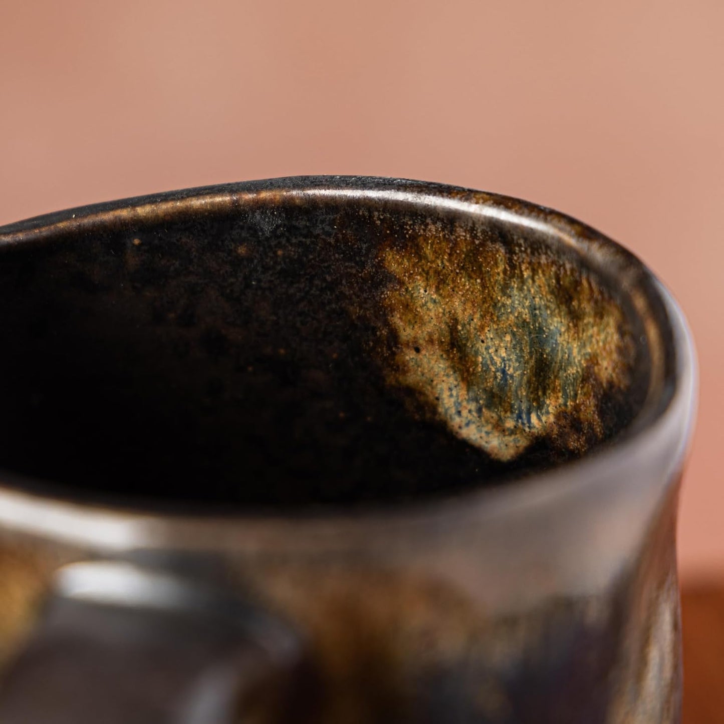 Handmade Ceramic Coffee Mugs, Mugs with Coffee Spoon, 11oz, Handmade Pottery Mug with Handle, Hand-painting, Unique Uneven Surface Tea cups, Dishwasher and Microwave Safe (Coffee Color)