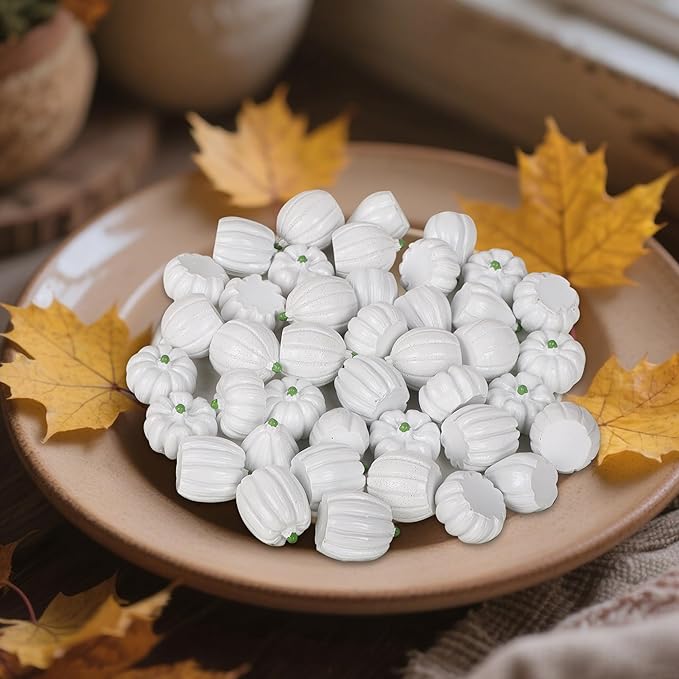winemana Mini Pumpkins Fall Decorations- 80 Pack Small Fake Pumpkins for Decorating, Thanksgiving Table Centerpieces, Autumn Harvest Home Office Decor, DIY Crafts, Vase Bowls Basket & Fillers (White)