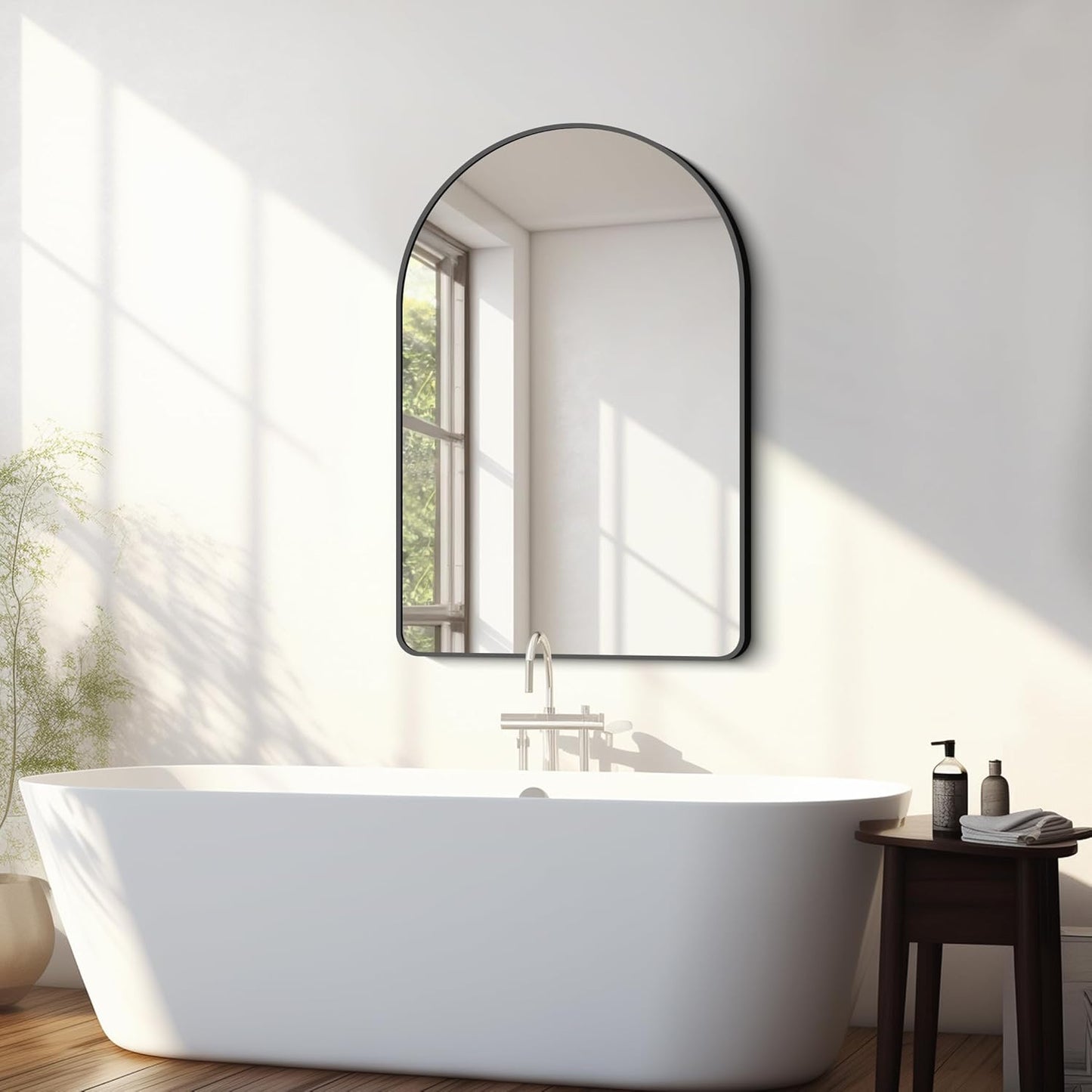 FORBATH Arched Bathroom Mirror 26x38 Inch, Bathroom Mirror Wall Mounted Modern Black Aluminum Alloy Frame Decor Dresser Mirror for Bedroom Living Room Entryway, Hanging or Leaning Against Wall