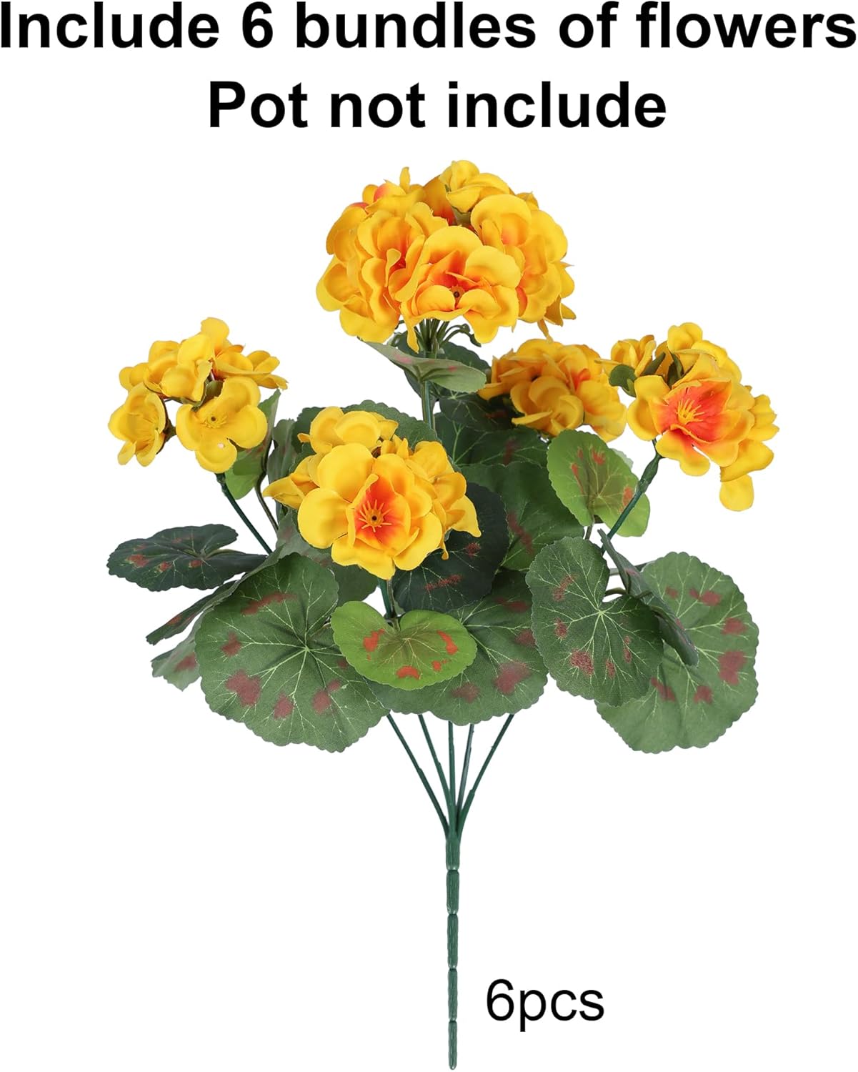 Fake Geraniums Artificial Flowers for Outdoors Fall Autumn Decoration, 6 Bundles Silk Geraniums UV Resistant Look Real Yellow Faux Flowers Plants for Front Door Garden Planter Patio Balcony Yard Home