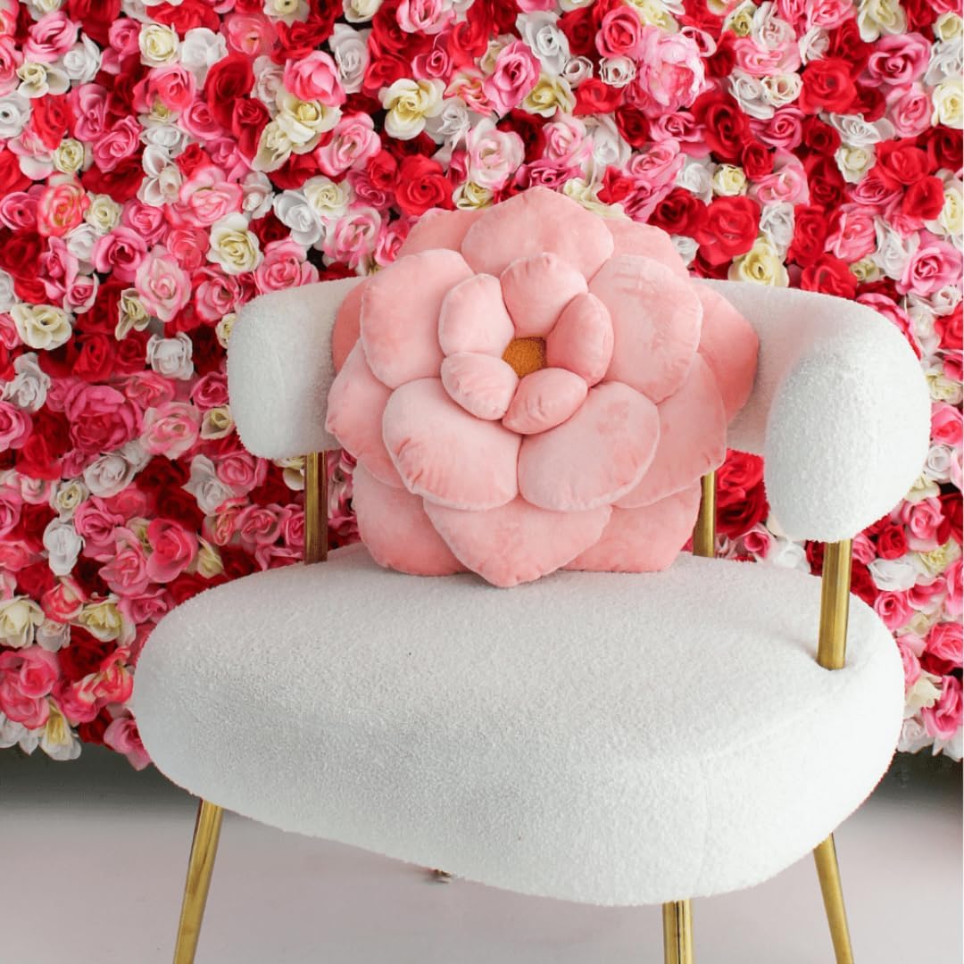 Green Philosophy Co. Camellia Plush Flower Pillow - Millenial Pink