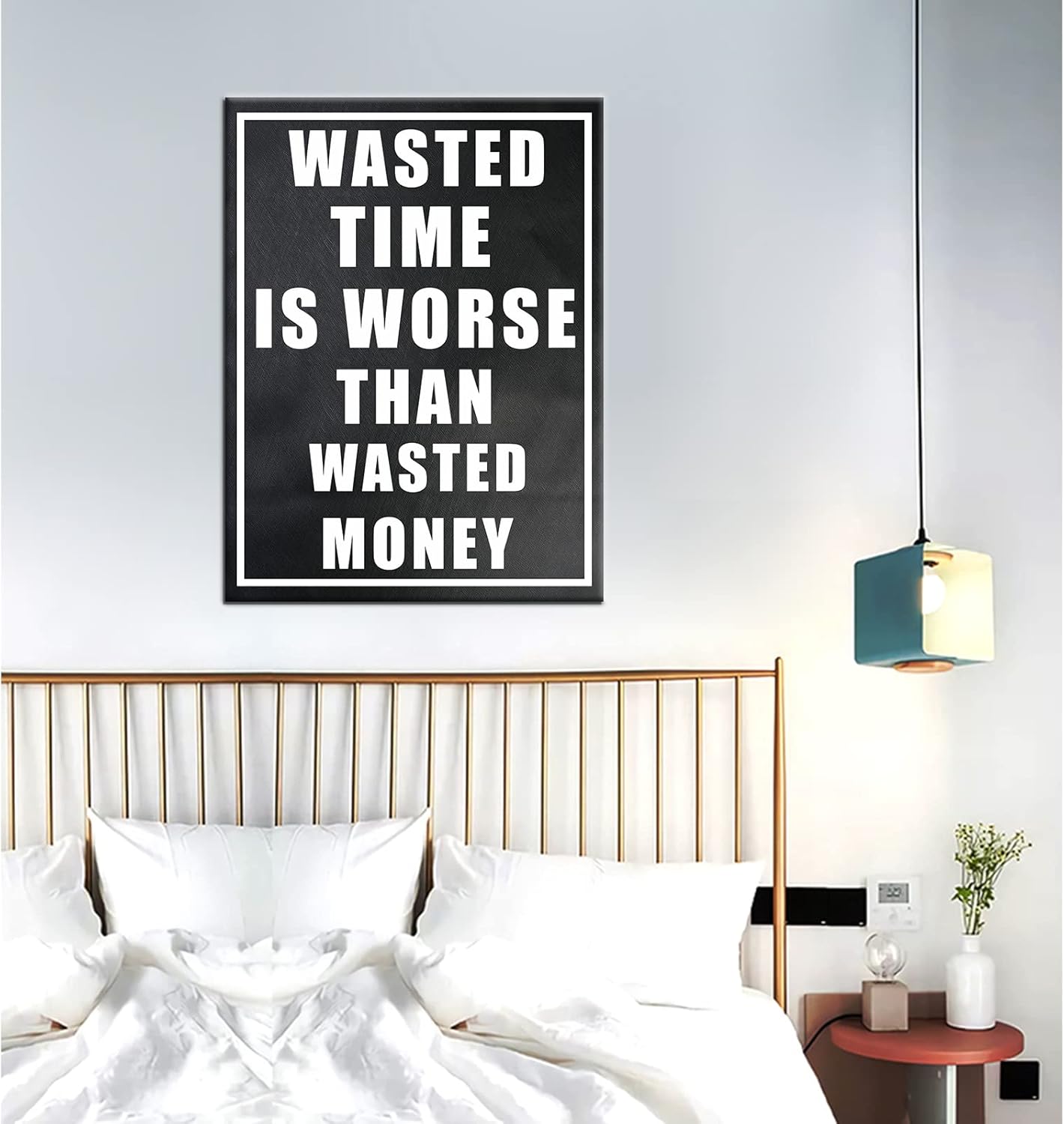 GoForArt Inspirational Canvas Wall Art, Famous Quote Prints Motivational Wall Decor, Wasted Time Poster for Office Living Room, Ocean Bedroom Dining Room Artwork Home Decoration 18x24in