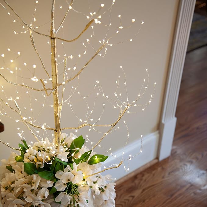 4 Ft Gold Fairy Light Tree Artificial Tree Bedrom Décor Gold Room Decor, 390 Warm White LED Lights