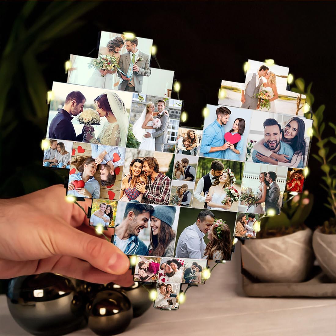 Heart Picture Frames Collage with custom 15 photo Wall Hanging Picture Frame with Led Light, Multi Photo Frame Collage for Family Pictures Wall Decor Gift For Mom Dad Father Lover Wife (15photo +dad)