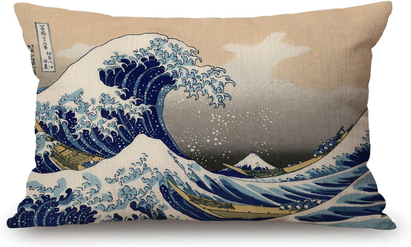 Hokusai The Great Wave Cotton Linen Decorative Throw Pillow Case Cushion Cover Pillowcase for Couch Sofa Bed,12 X 20 Inches