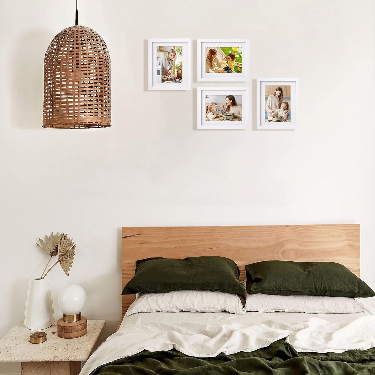 Egofine 6x8 Picture Frames Set of 4, Made of Solid Wood Covered by Plexiglass 4x6 and 5x7 with Mat or 6x8 whitout Mat, for Table Top Display and Wall Mounting Photo Frame White