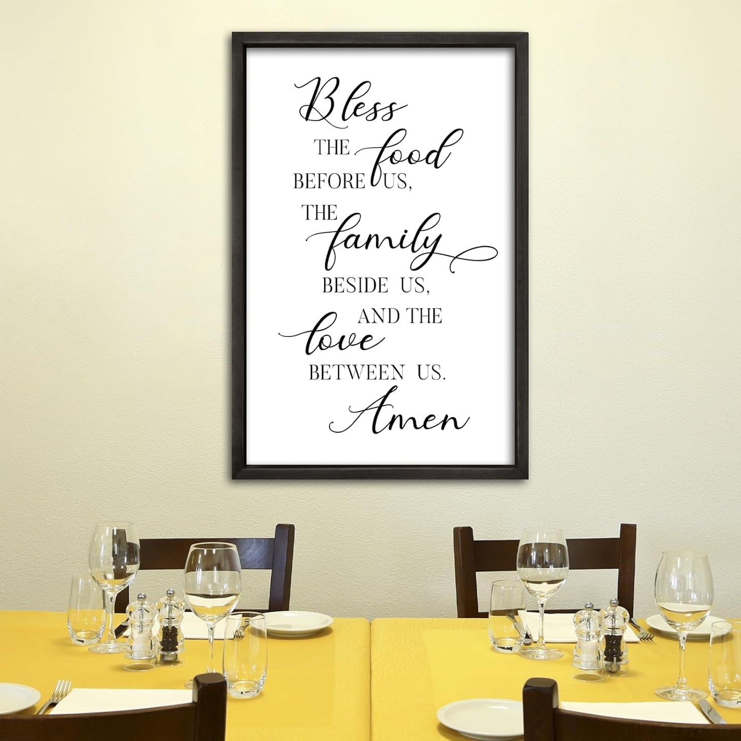 comurdyo Bless the Food Before Us Sign Wall Decor 16"×24" for Dining Room Kitchen Wall Art Framed Wood Hanging (Black)