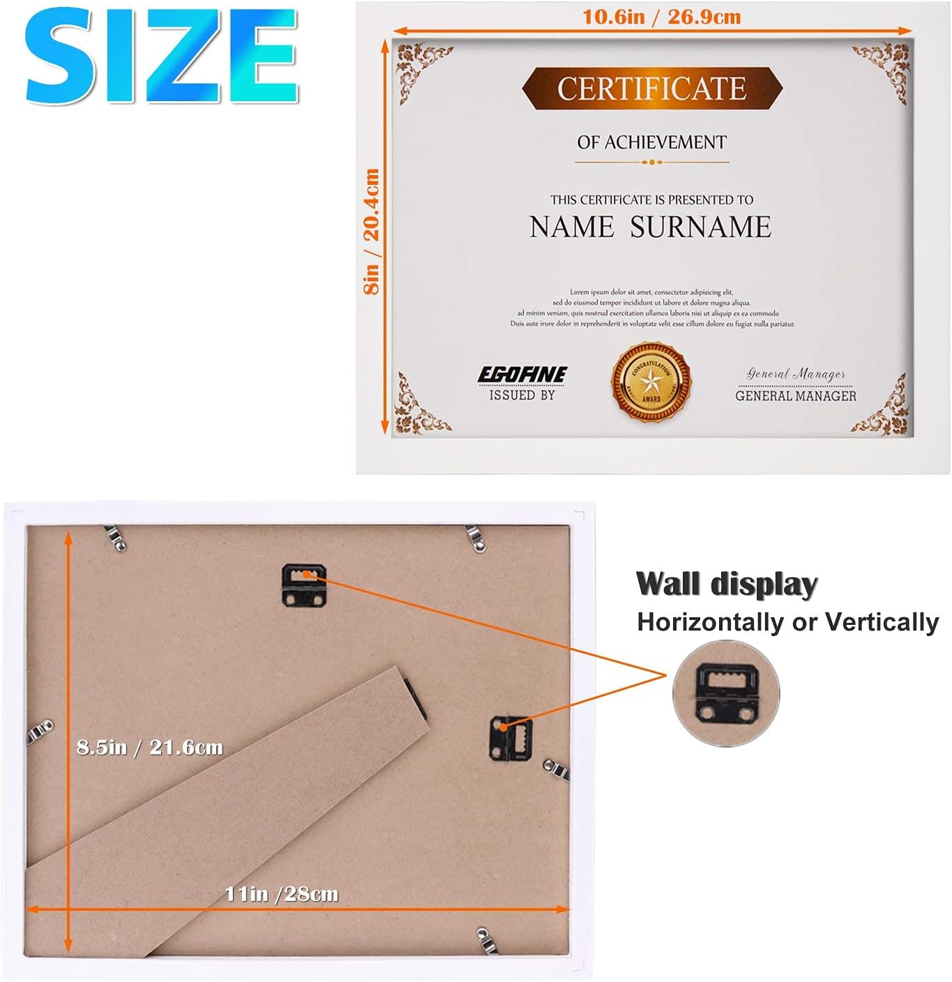 Egofine 8.5x11 Picture Frames Set of 4, Made of Solid Wood Covered by Plexiglass for Document,Diploma, Certificates and Degree, for Table Top Display and Wall Mounting Photo Frame White