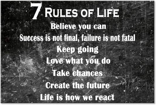 GoForArt Motivational Canvas Wall Art, Famous Quote Inspirational Prints Wall Decor, 7 Rules Of Life Art Print for Office Living Room, Positive Poster Bedroom Dining Room Artwork Home Decoration